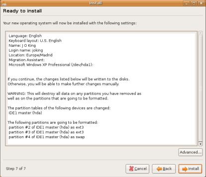 Ubuntu Linux installation - Feisty - Ready to Install