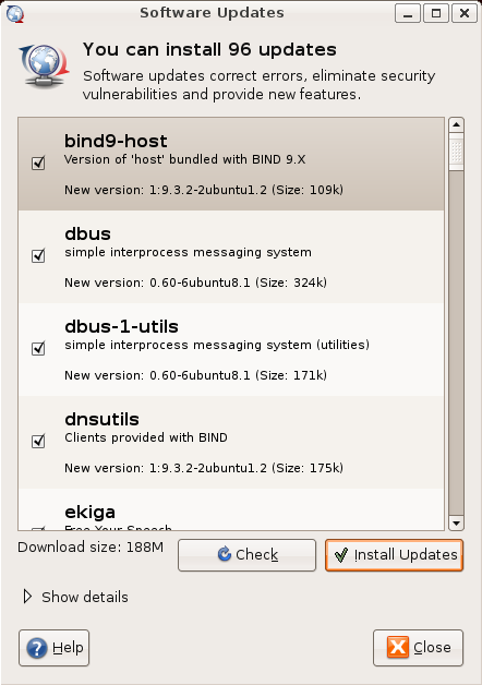 Ubuntu showing available updates